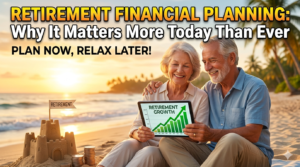 Couple planning retirement on beach